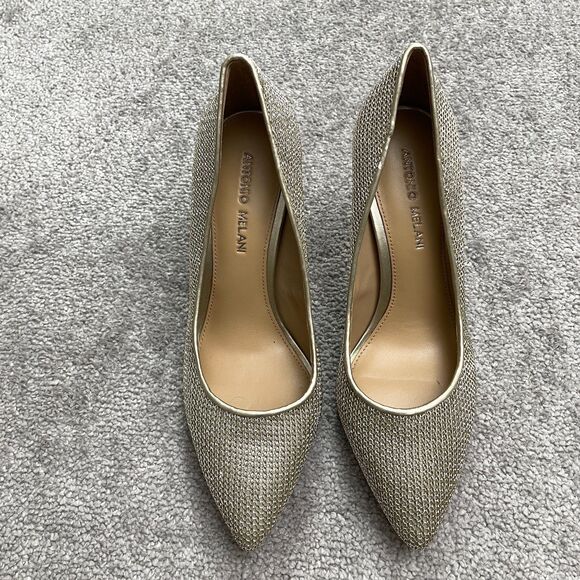Antonio Melani Gold Sparkle Metallic Pointed Toe Heel Pump Womens 8.5M Elegant - Picture 3 of 14
